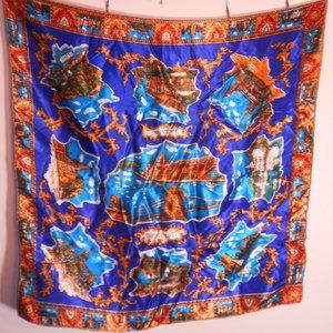 Vintage Budapest souvenir scarf - shiny & fun. 26" square